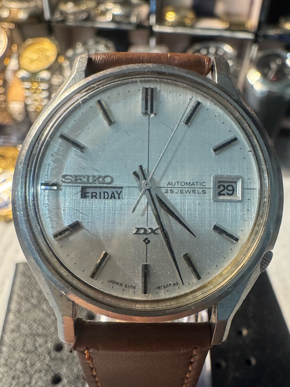 Seiko dx automatic Silver Dial Watch with Brown Strap